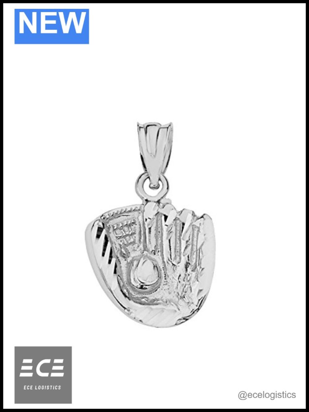 925 Sterling Silver Softball Glove and Ball Charm Pendant Necklace